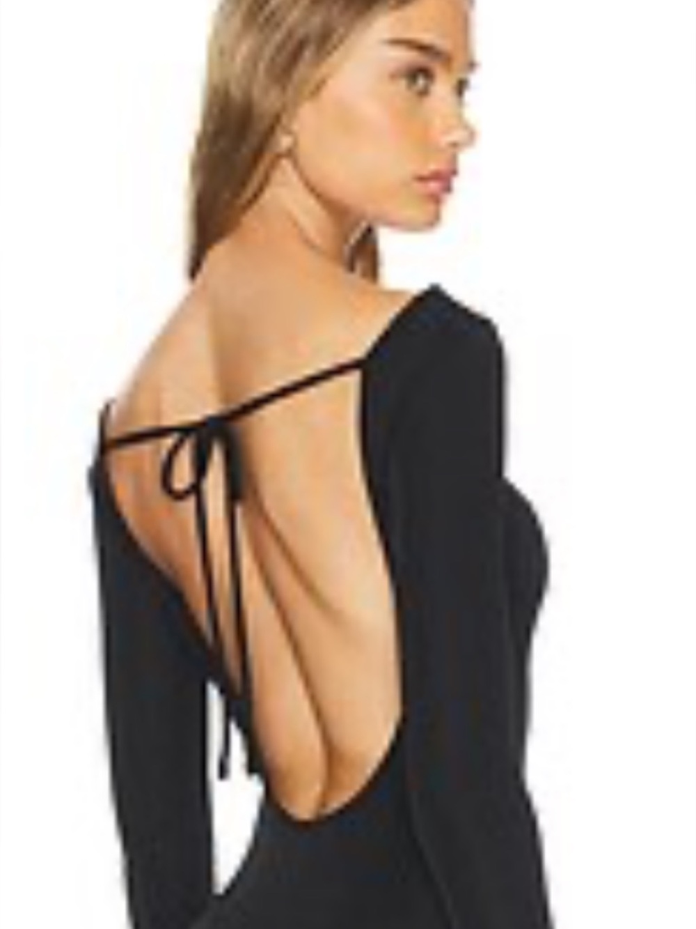 Free People Black Open-Back Long Sleeve Tie Midi romper short sheer
